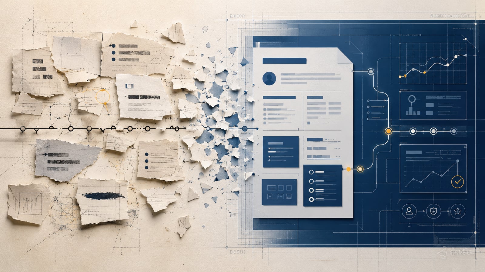 Fragmented work history reconstructed into a clean career blueprint
